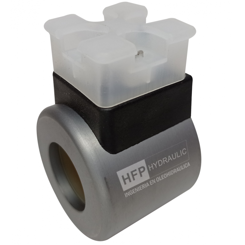 Bobina NG6 12VDC para control de electroválvulas en sistemas hidráulicos. Diseñada para una activación precisa y confiable con alimentación de 12V DC, ideal para aplicaciones industriales.