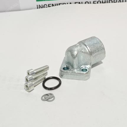 CODO 90º BRIDA EUR. 3 AGUJEROS FIJACIÓN 1/2" BSP Ø 30 Código: FG1/2 - 30